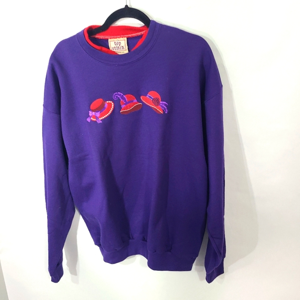 Top Stitch Y Morning Sun Vintage Large L Women's Sweatshirt Purple Hats